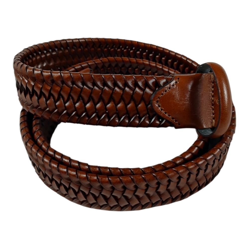 Brown Braided Leather Stretch Belt XL
